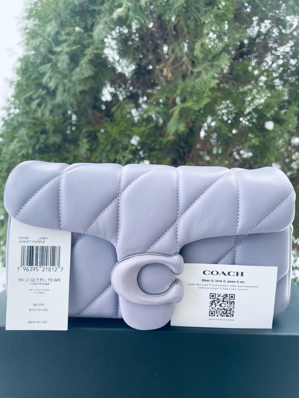 NWT!💜💜 COACH QUILTED PILLOW LEATHER TABBY WRISTLET WITH CHAIN!
